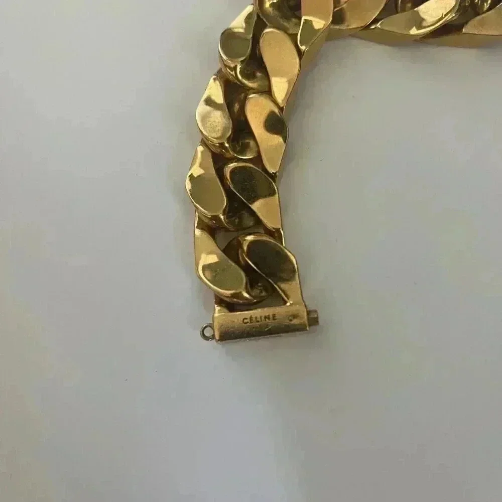 Celine | Chunky Cuban Link ID Gold Bracelet - Gold / Sz M - Picture 9 of 12